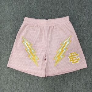 Eric Emanuel Pink Mesh Shorts with Yellow Lightning Bolts